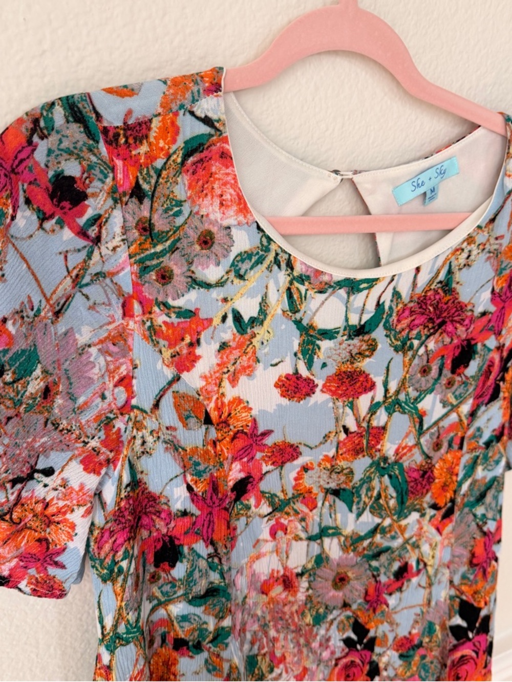 She + Sky Floral Dress Bright Botanical Open Back Boho Fairy Garden Whimsigoth M - Picture 5 of 11